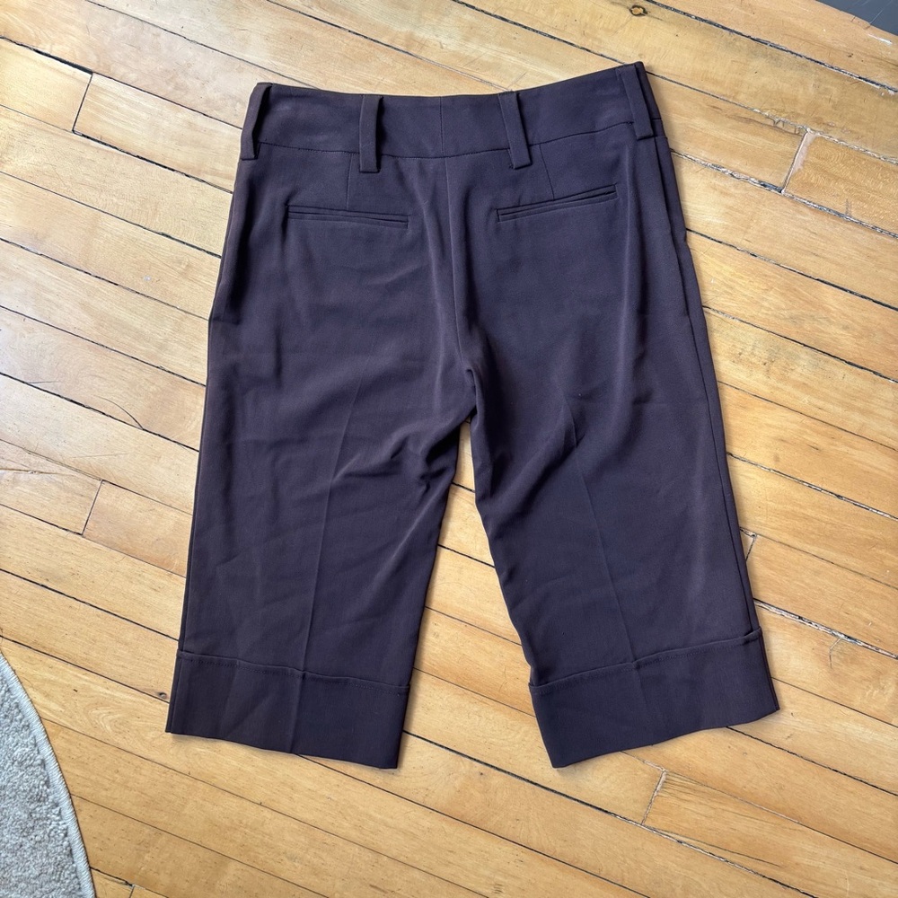 Women's Classic Tailored Chocolate Brown Capri Y2K Shorts - Picture 6 of 7